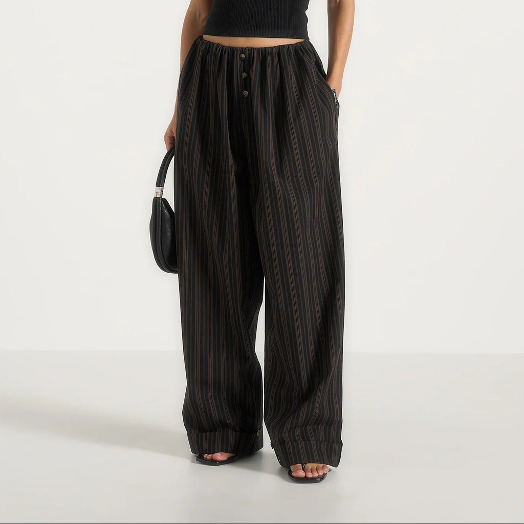 Black and brown striped wide leg trousers
