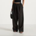 Black and brown striped wide leg trousers