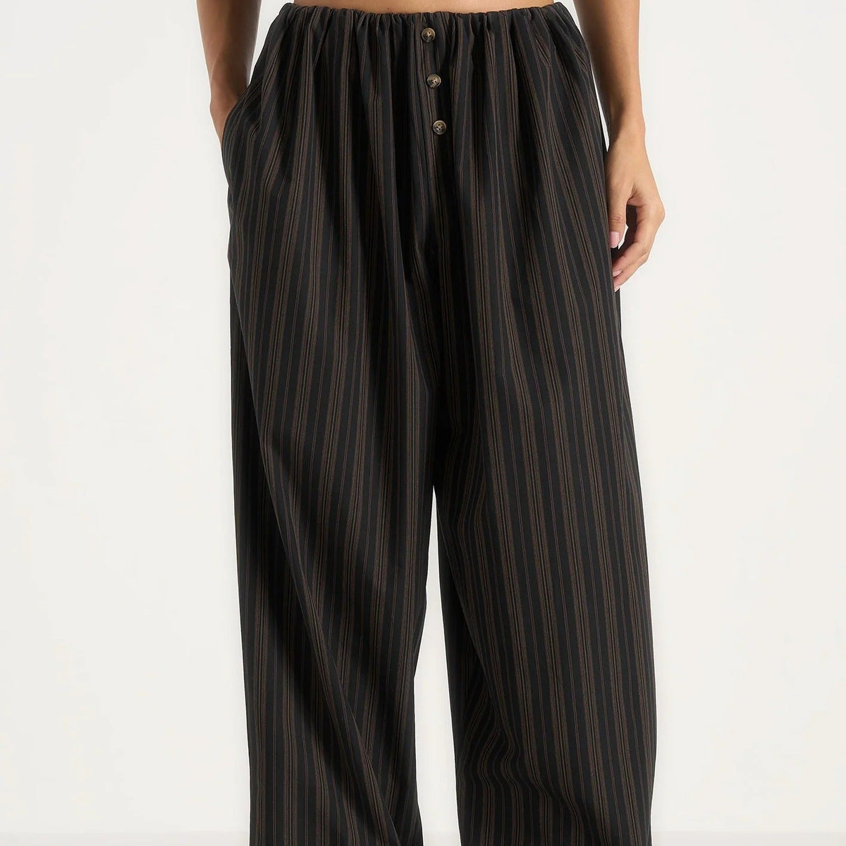 Black and brown striped wide leg trousers