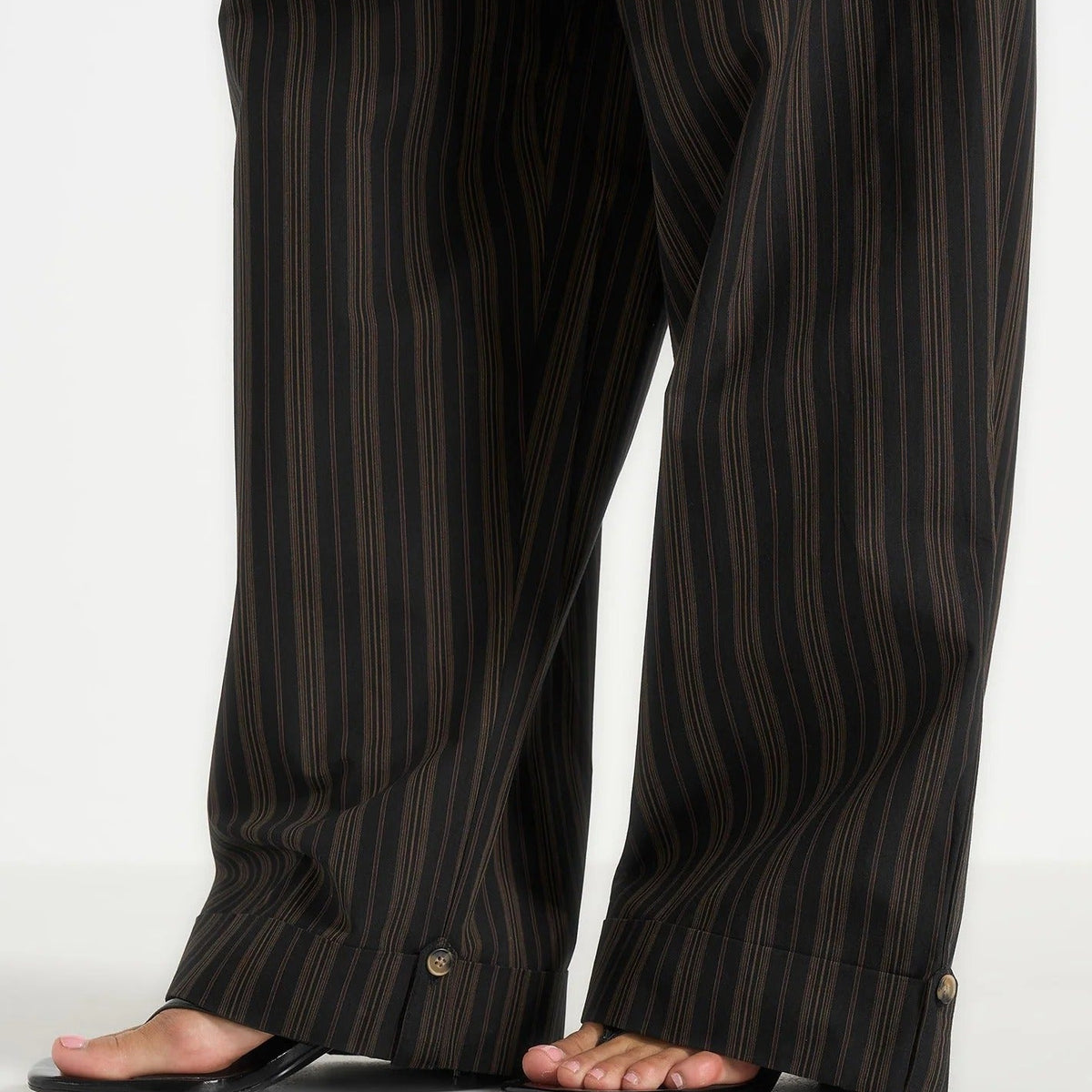 Black and brown striped wide leg trousers