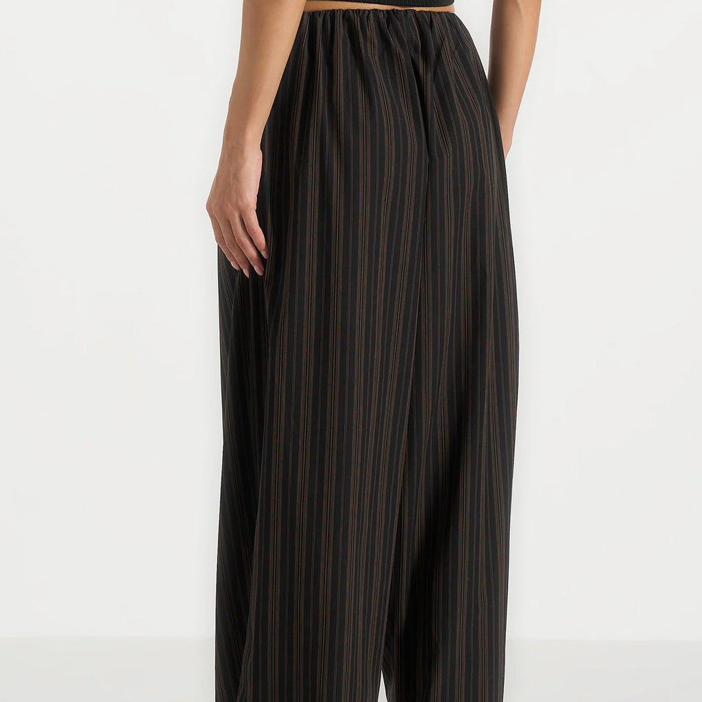 Black and brown striped wide leg trousers