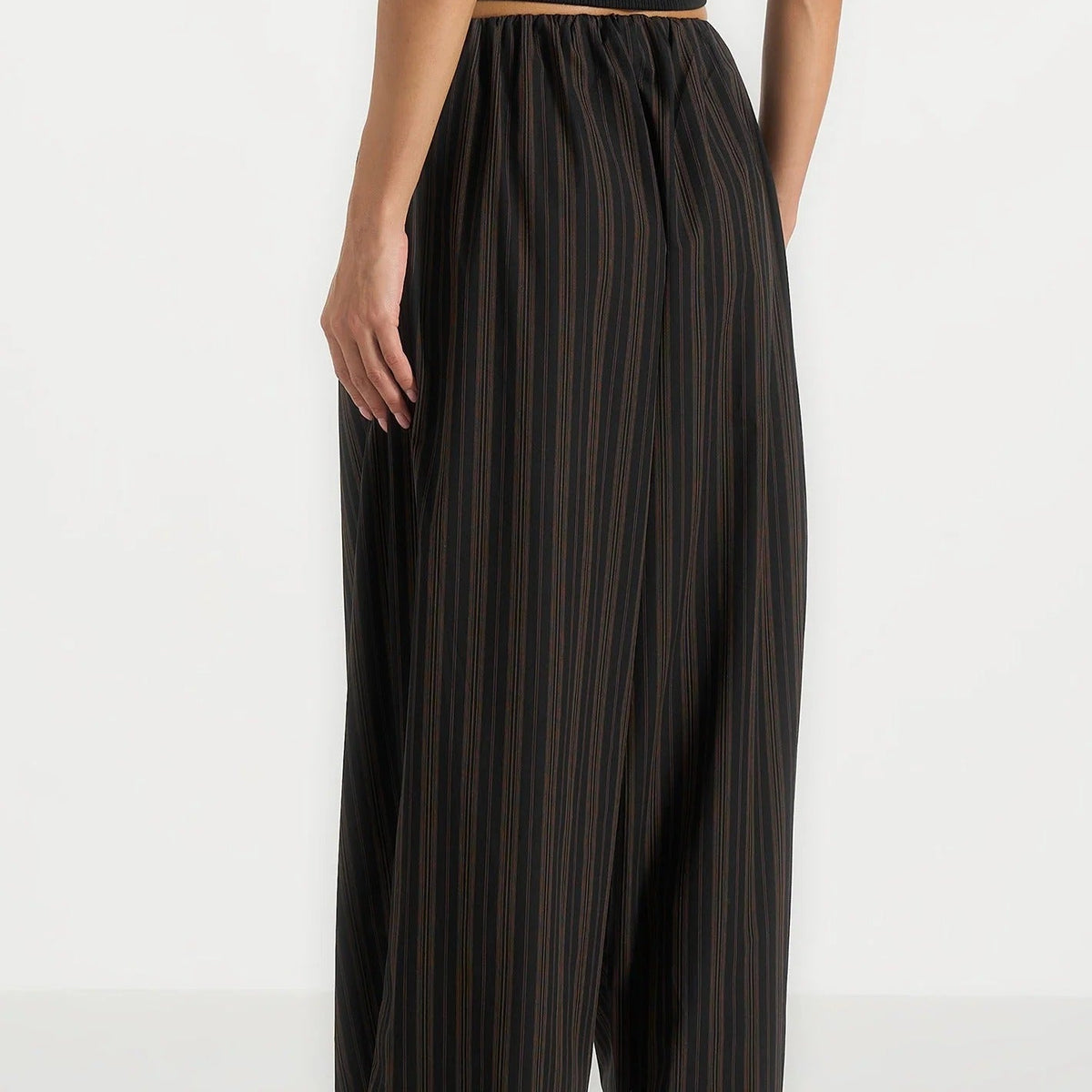 Black and brown striped wide leg trousers