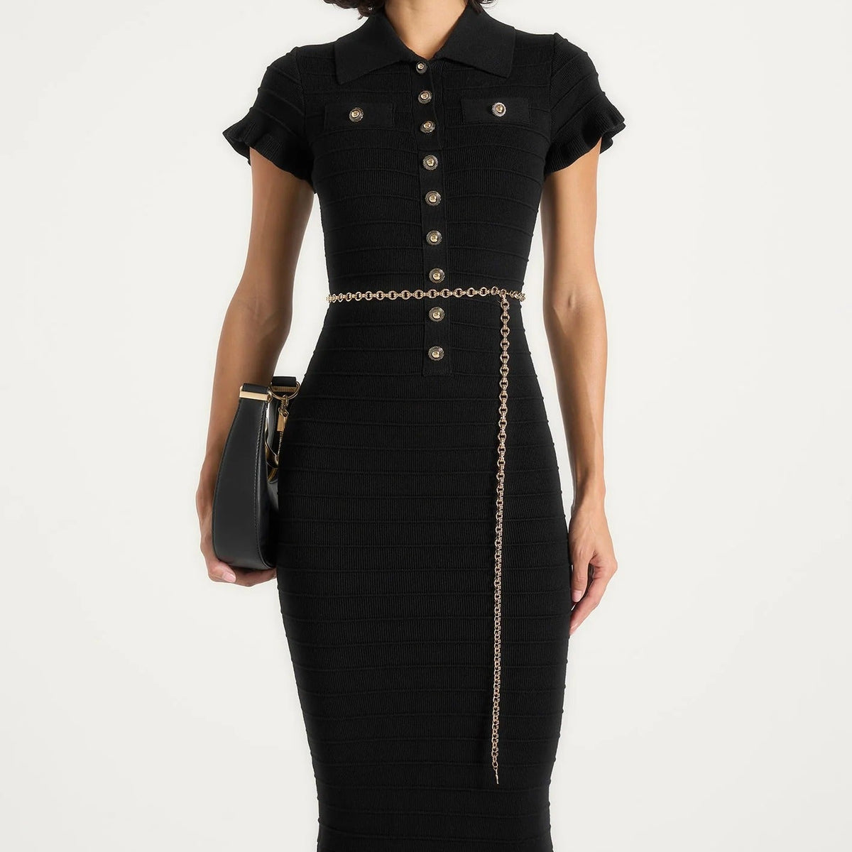 Black fishtail midi dress