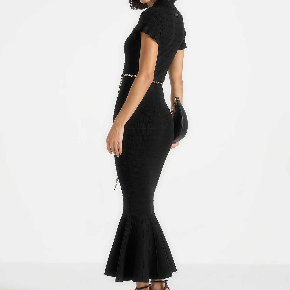 Black fishtail midi dress