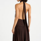 Dark brown halter neck open back maxi dress