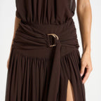 Dark brown halter neck open back maxi dress