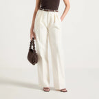 High waisted pleated straight leg trousers