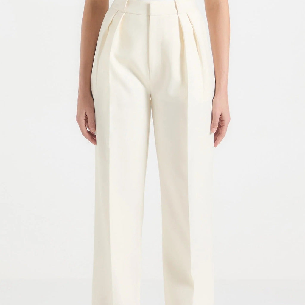 High waisted pleated straight leg trousers