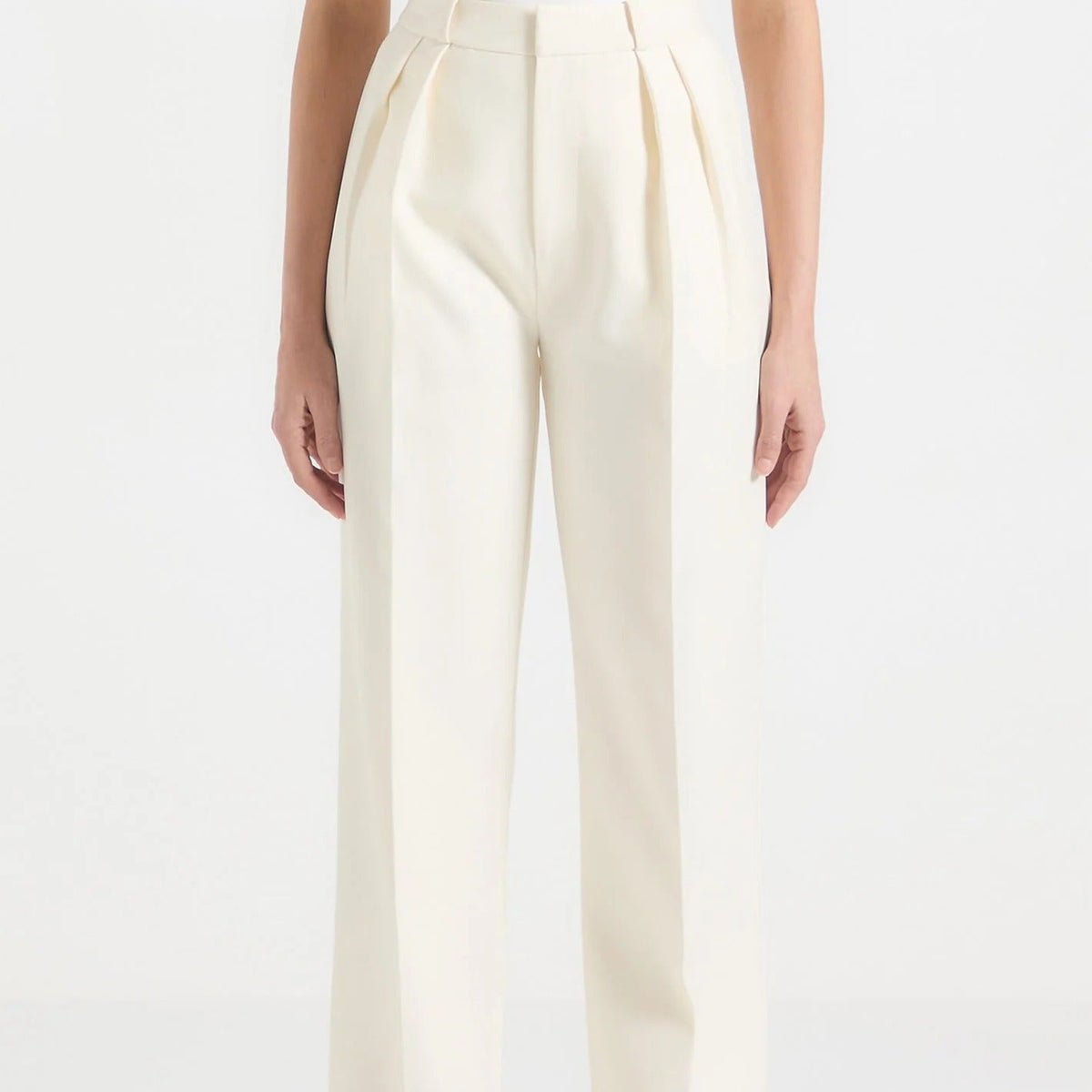 High waisted pleated straight leg trousers