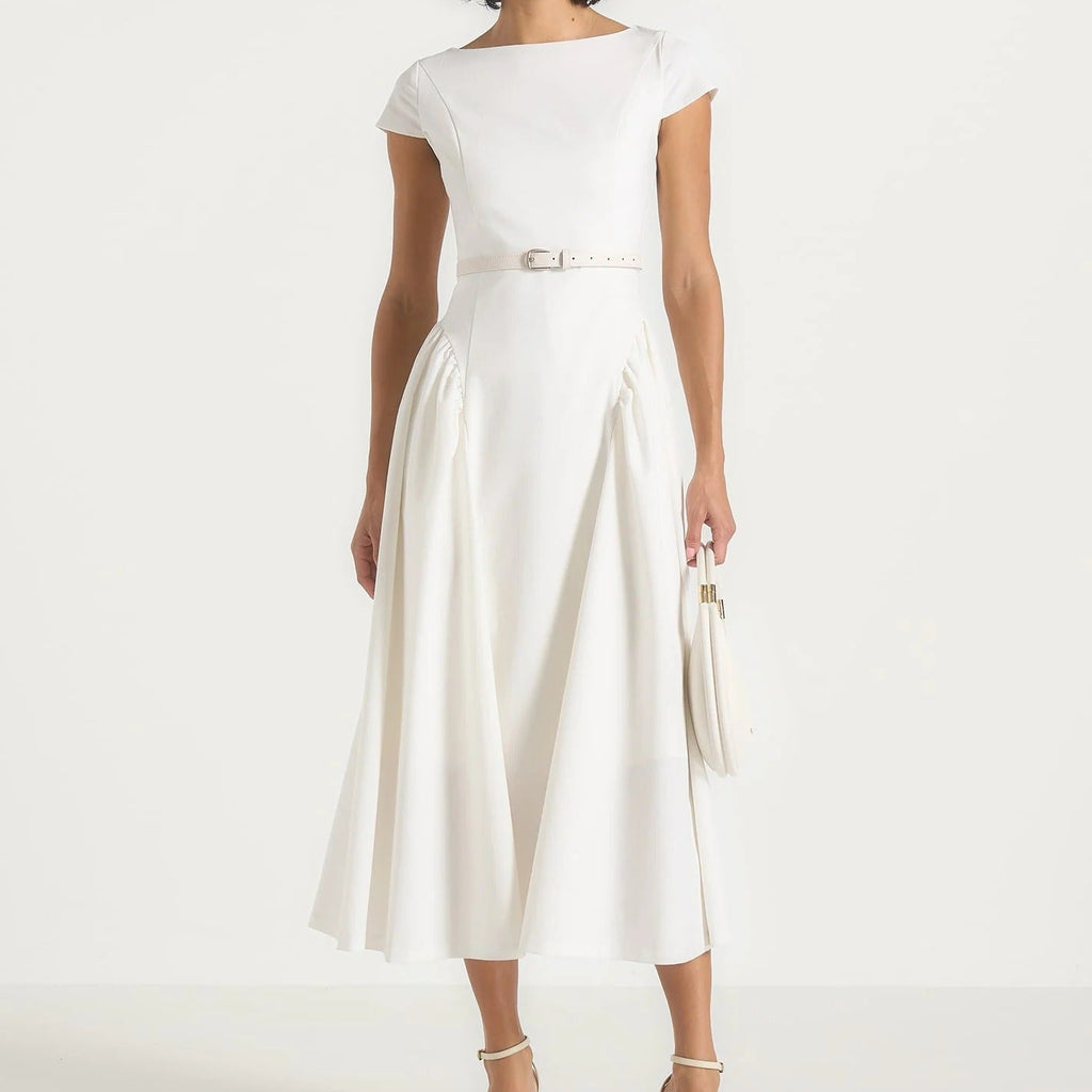 White off the shoulder midi dress