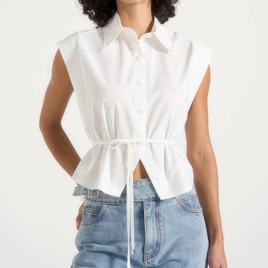 White sleeveless collared shirt