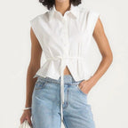 White sleeveless collared shirt